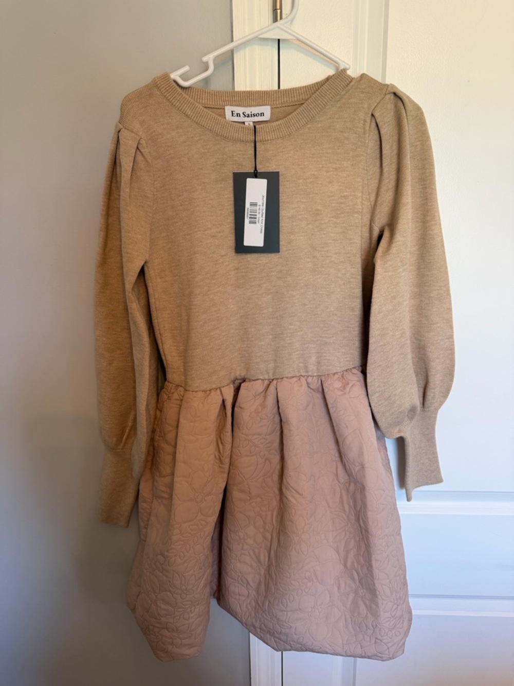 En Saison Girls' Tan Bodice with Blush Quilted Skirt Dress